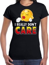 Funny emoticon t-shirt I really dont care zwart dames M