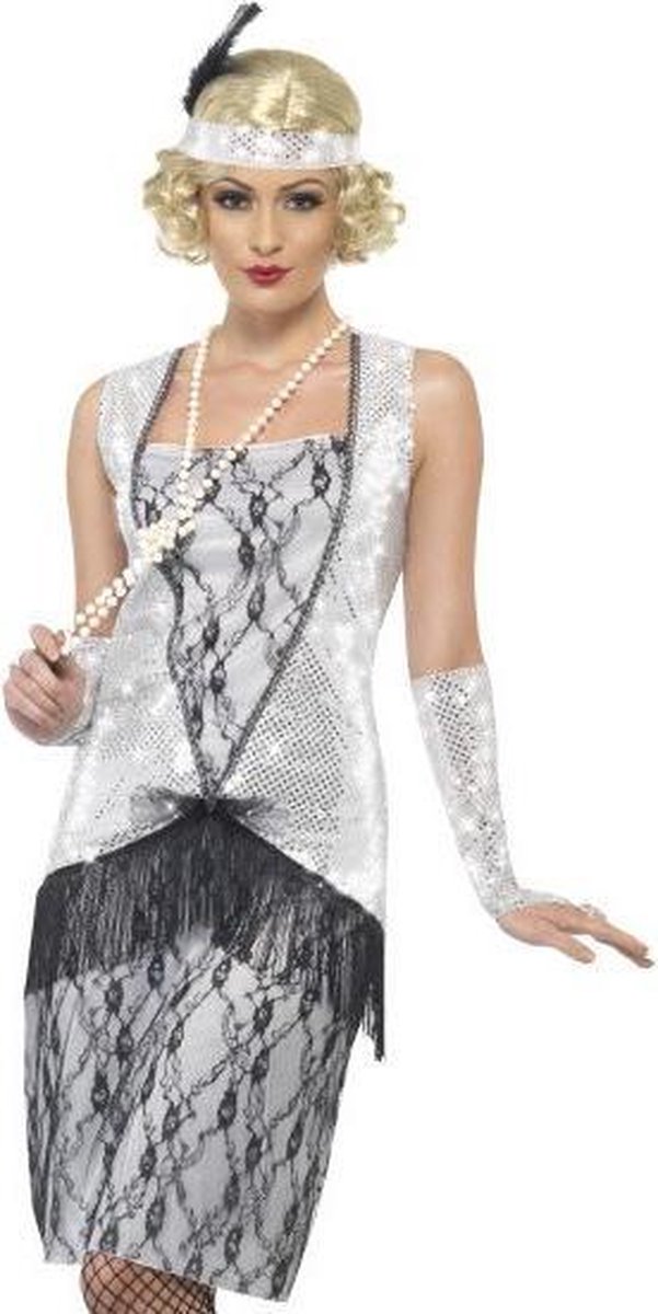 Smiffys - Flapper Kostuum - S - Zilverkleurig