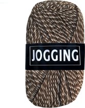 Beijer BV Jogging dunne sokkenwol acryl en wol - bruin met wit (975) - pendikte 2,5 a 3mm - 1 bol van 50 gram en 165meter