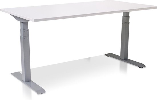 Bureau assis-debout électrique | 120 x 80 cm | cadre aluminium - plateau  blanc| Avec... | bol