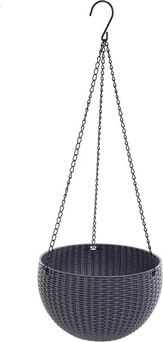 Hangpot (grijs) met metalen ketting (16 cm, geweven uiterlijk, kunststof) |  plantenhanger | bol.com