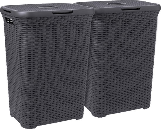 Curver Style Panier à linge avec couvercle - 60L - 2 pièces - Anthracite