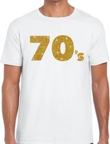 70's goud glitter tekst t-shirt wit heren L