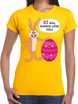 Geel Paas t-shirt  Ei will always love you  - Pasen shirt voor dames - Pasen kleding XS