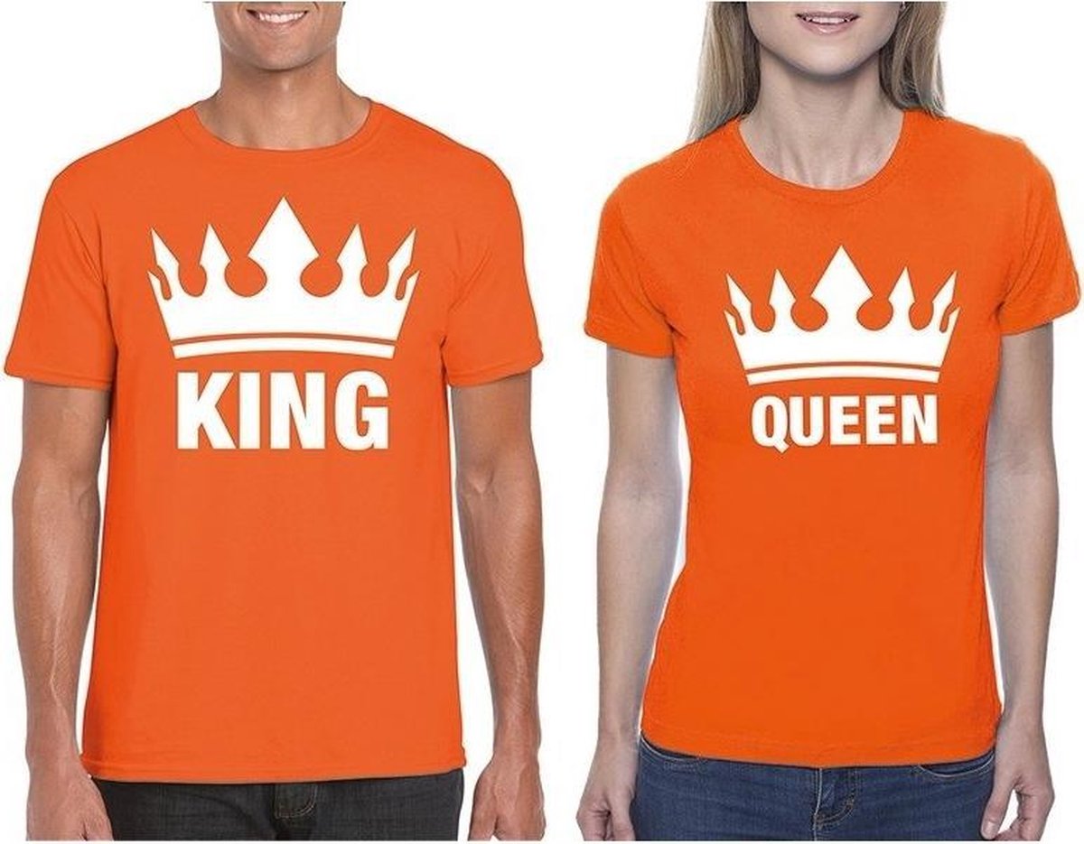 Koningsdag koppel King & Queen t-shirt oranje maat M | bol.com