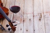 Afbeelding op acrylglas - Rode wijn en viool, op canvas