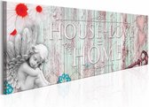 Schilderij - House + Love = Home Rood , hout look