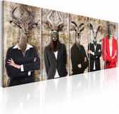 Schilderij - Andere Gezichten , mannen met dierenmasker , 5 luik