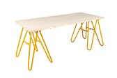 Table épicéa MaximaVida Heidelberg 180 cm - tréteaux jaune ocre