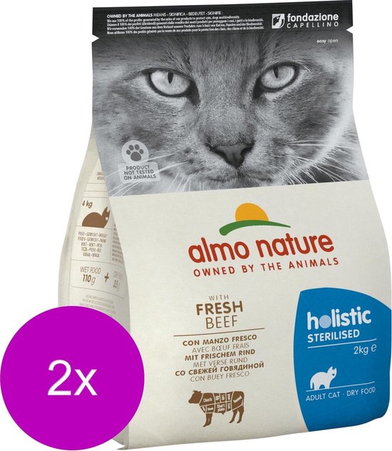 Almo Nature Cat Holistic Sterilised 2 kg - Kattenvoer - 2 x Rundvlees&Rijst Sterilised