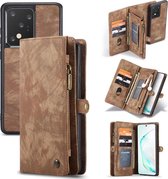 Samsung Galaxy S20 Ultra Bookcase hoesje - CaseMe - Effen Bruin - Leer - Portemonnee met 11 Vakjes voor Pasjes en Ritsvak