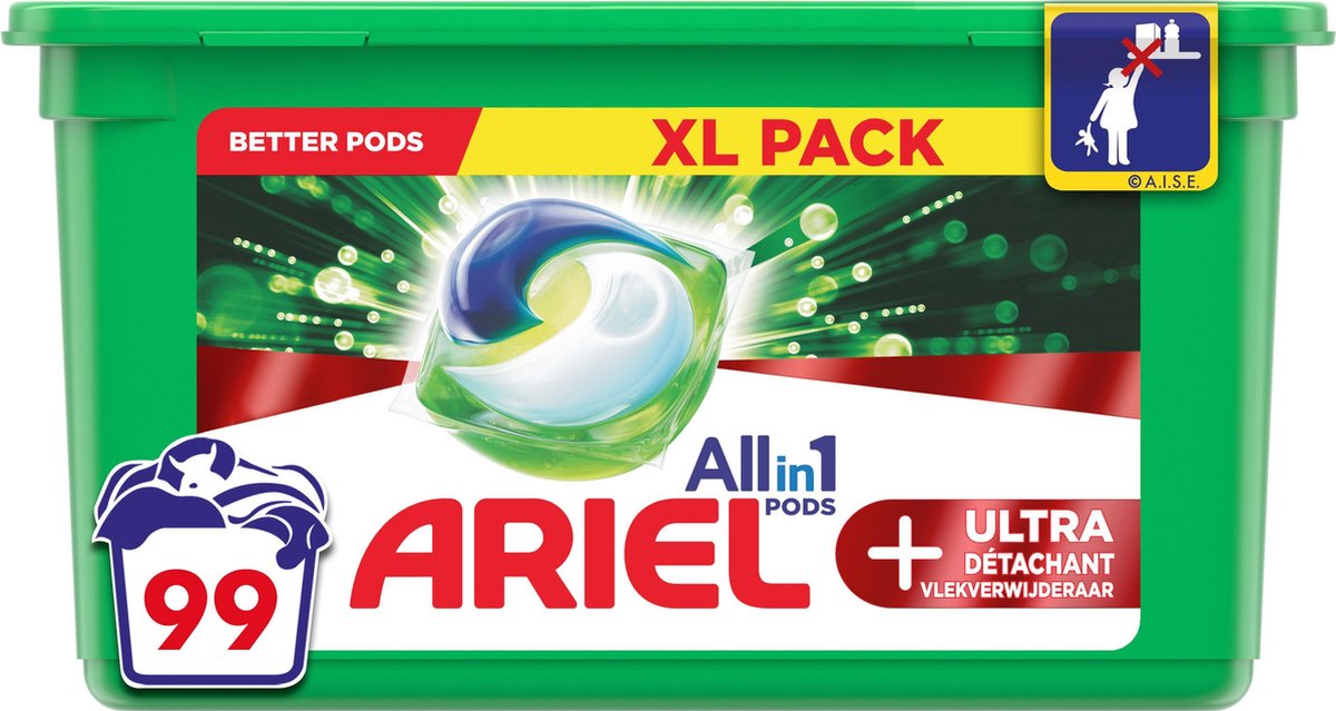 Doses Ariel 3 en 1 Touch Of Lenor - Boîte trimestrielle 3 x 32 lavages -  Doses de