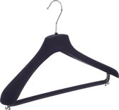 De Kledinghanger Gigant - 50 x Mantel / kostuumhanger kunststof velours zwart met schouderverbreding en broeklat, 40 cm