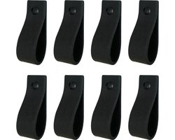8x Leren handgrepen 'de lus' maat S - VINTAGE BLACK  (15,8 x 2,5 cm) - incl. 3 kleuren schroefjes (handgreepjes - leren grepen - greepjes - leren lusjes)