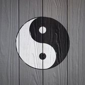 Schilderij - Yin en Yang op hout (print op canvas) zwart, wit, grijs , 3 maten , Wanddecoratie