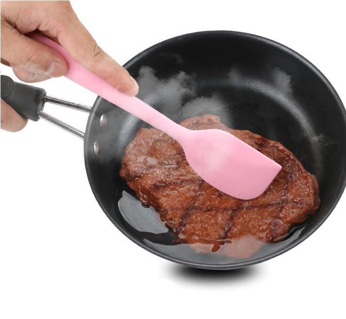 Roze spatel van siliconen - Pannenlikker - 27CM