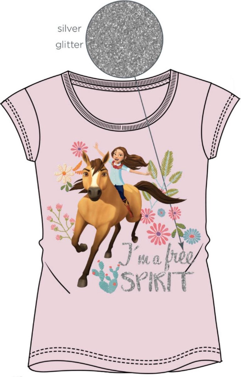 Spirit Riding Free t-shirt - roos - maat 116 cm / 6 jaar
