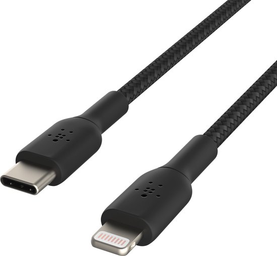 Belkin Braided iPhone Lightning naar USB-C kabel - 2m - Zwart - Belkin