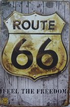 Wandbord, Route 66 Freedom, Mancave, Wand Decoratie, Emaille, Reclame Bord, Tekst, Metalen bord, Grappig, 20 x 30 cm, Mannen Cadeau, Bar, Cafe, Cave & Garden