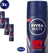 NIVEA MEN Dry Impact Deodorant Spray - 3 x 150 ml - Voordeelverpakking