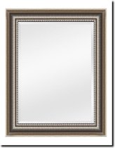 Spiegel toilet rechhoek klassiek -Wandspiegel Cesarino Antiekzilver Buitenmaat 65x75 cm - Spiegel met lijst - Houten sierlijst met cannelure - Ophanghaken gemonteerd