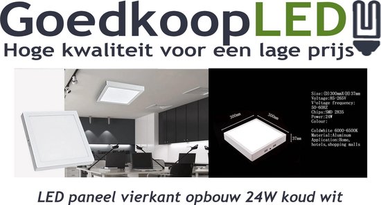 LED paneel vierkant opbouw 24W koud wit