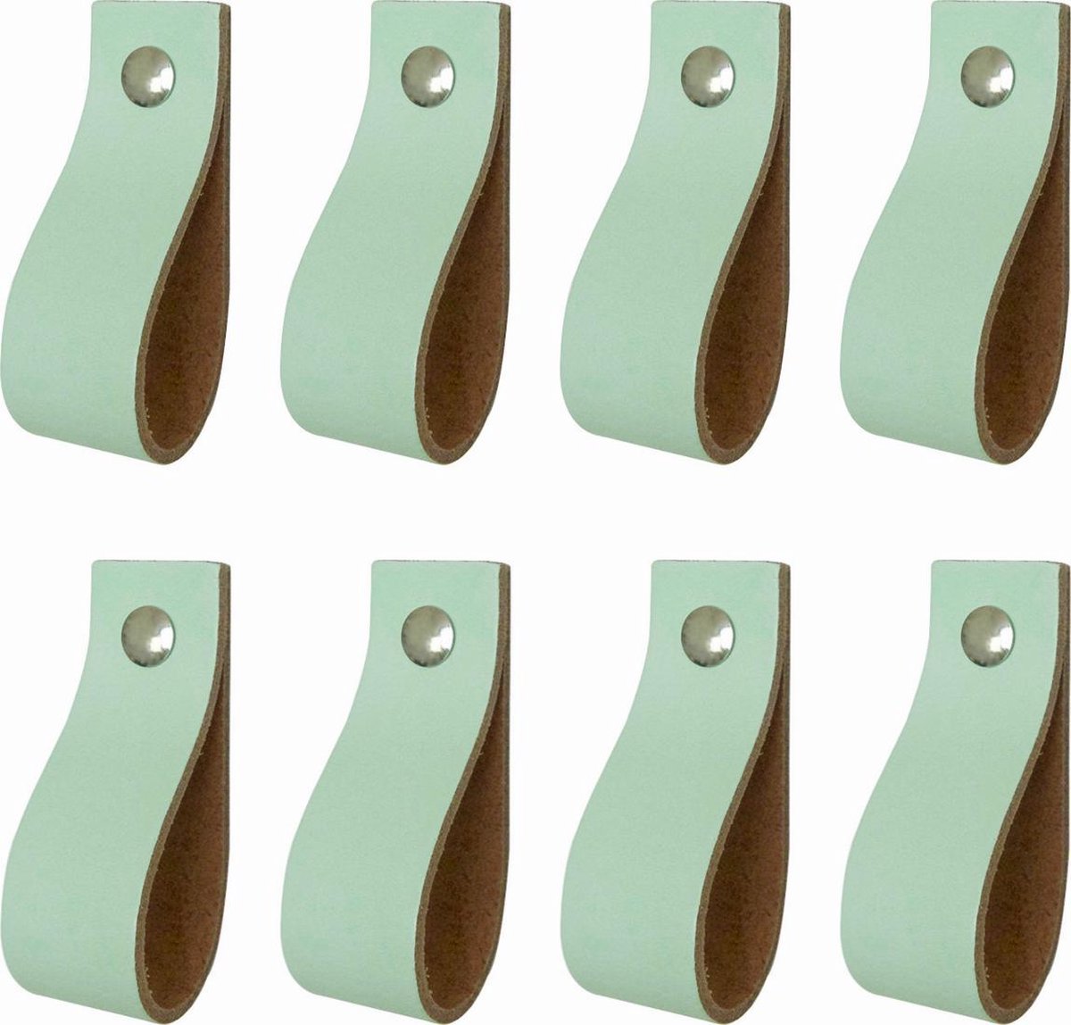 8x Leren handgrepen 'de lus' maat S - MINT  (15,8 x 2,5 cm) - incl. 3 kleuren schroefjes (handgreepjes - leren grepen - greepjes - leren lusjes)