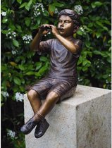 Tuinbeeld - bronzen beeld - Jongen met fluit - 75 cm hoog