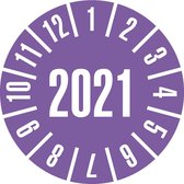 Keuringssticker met jaartal 2021 op vel, paars 20 mm - 36 per vel