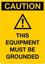 Sticker 'Caution: this equipment must be grounded', geel, 105 x 148 mm (A6)