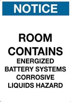 Sticker 'Notice: Room contains, corrosive liquids hazard' 210 x 148 mm (A5)