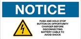 Sticker 'Notice: Push and hold stop' 200 x 100 mm