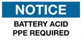 Sticker 'Notice: Battery acid, PPE required' 200 x 100 mm