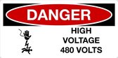 Sticker 'Danger: High voltage 480 Volts' 300 x 150 mm