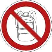 Rugtassen en backpack verboden sticker 100 mm