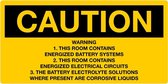 Sticker 'Caution: Warning, this room contains energized battery systems' 300 x 150 mm