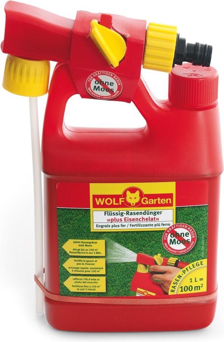 WOLF-Garten Vloeibare Gazonmest met ijzer LM 100 B - voor 100m2 - 1 liter fles - snel effect - gazon zonder mos - bio-afbreekbare vloeistof