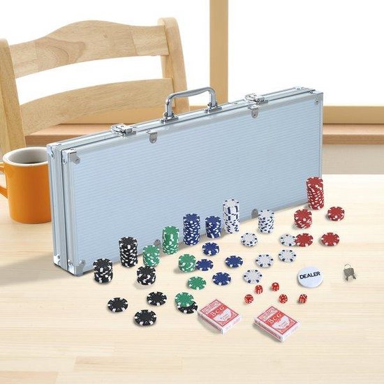 tectake® Pokerset, 1000 farbige Chips, 5 Würfel, inklusive