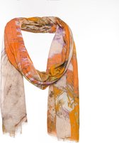 Oranje sjaal - Verenprint - 100% Modaal - Multi