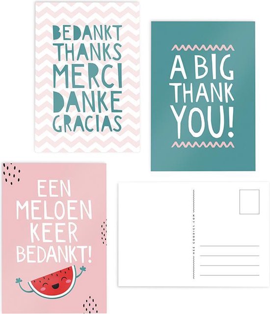 Wenskaarten set 3 stuks bedankt kaarten bedankkaarten met envelop meloen keer bedankt