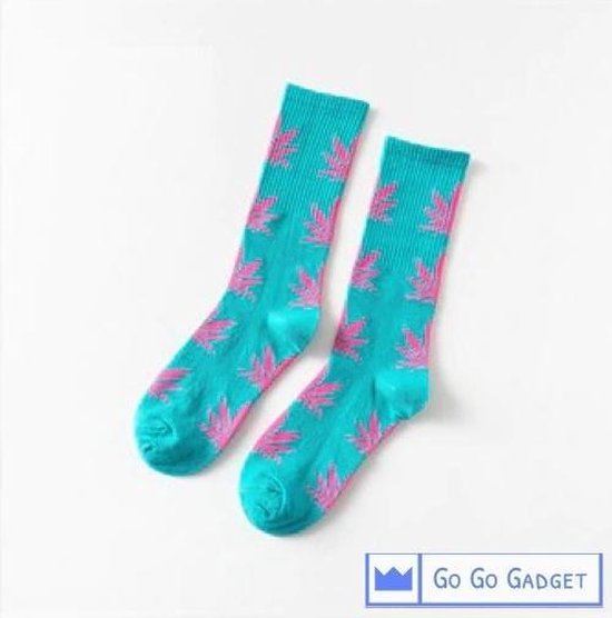Wiet sokken | 1 paar | turquoise met roze