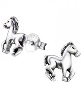 Joy|S - Zilveren paard - pony oorbellen massief 8 x 9 mm geoxideerd