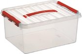 Opberg box/opbergdoos 15 liter 40 x 30 x 18 cm kunststof - A4 formaat opslagbox - Opbergbak kunststof transparant/rood
