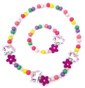 Kinderketting en armband voor meisjes houten kraaltjes multicolor unicorn en bloemen