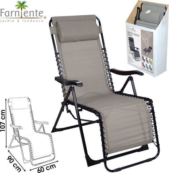 Relaxstoel - 5 Posities - Opklapbaar - Metaal - Textilene - Taupe