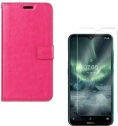 hoesje Geschikt voor: Nokia 7.2 Portemonnee roze met 2 stuks Glas Screen protector