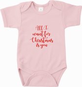 Baby rompertje All i want for christmas is you | Korte mouw 62/68 Licht roze