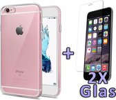 HB Hoesje Geschikt voor Apple iPhone 6 & 6s - Siliconen Back Cover & 2X Glazen Screenprotector - Transparant