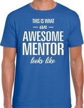 Awesome mentor cadeau t-shirt blauw voor heren L