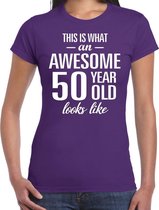 Awesome 50 year cadeau t-shirt paars dames - Sarah / 50 jaar verjaardag cadeau L